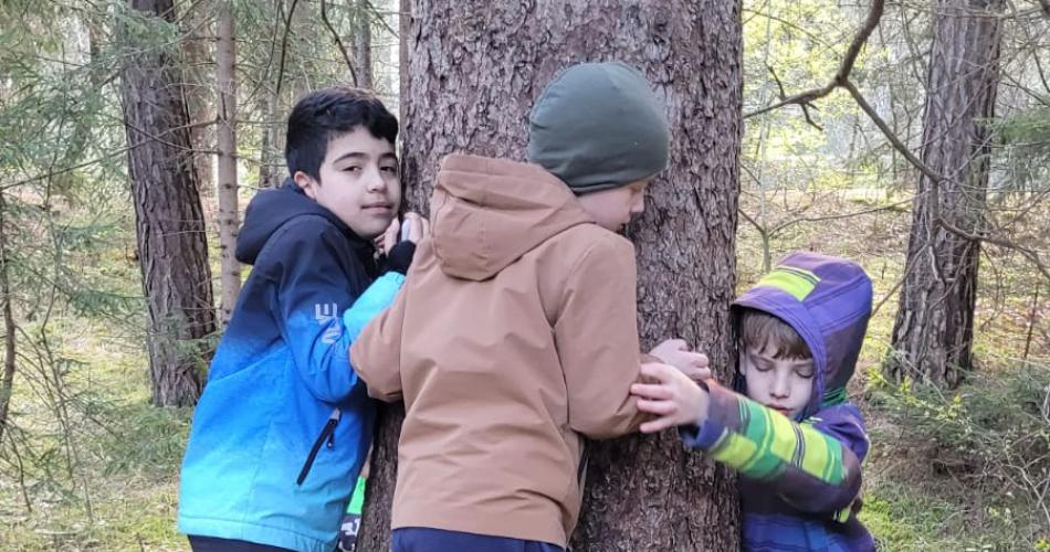 Kinder umarmen Baum